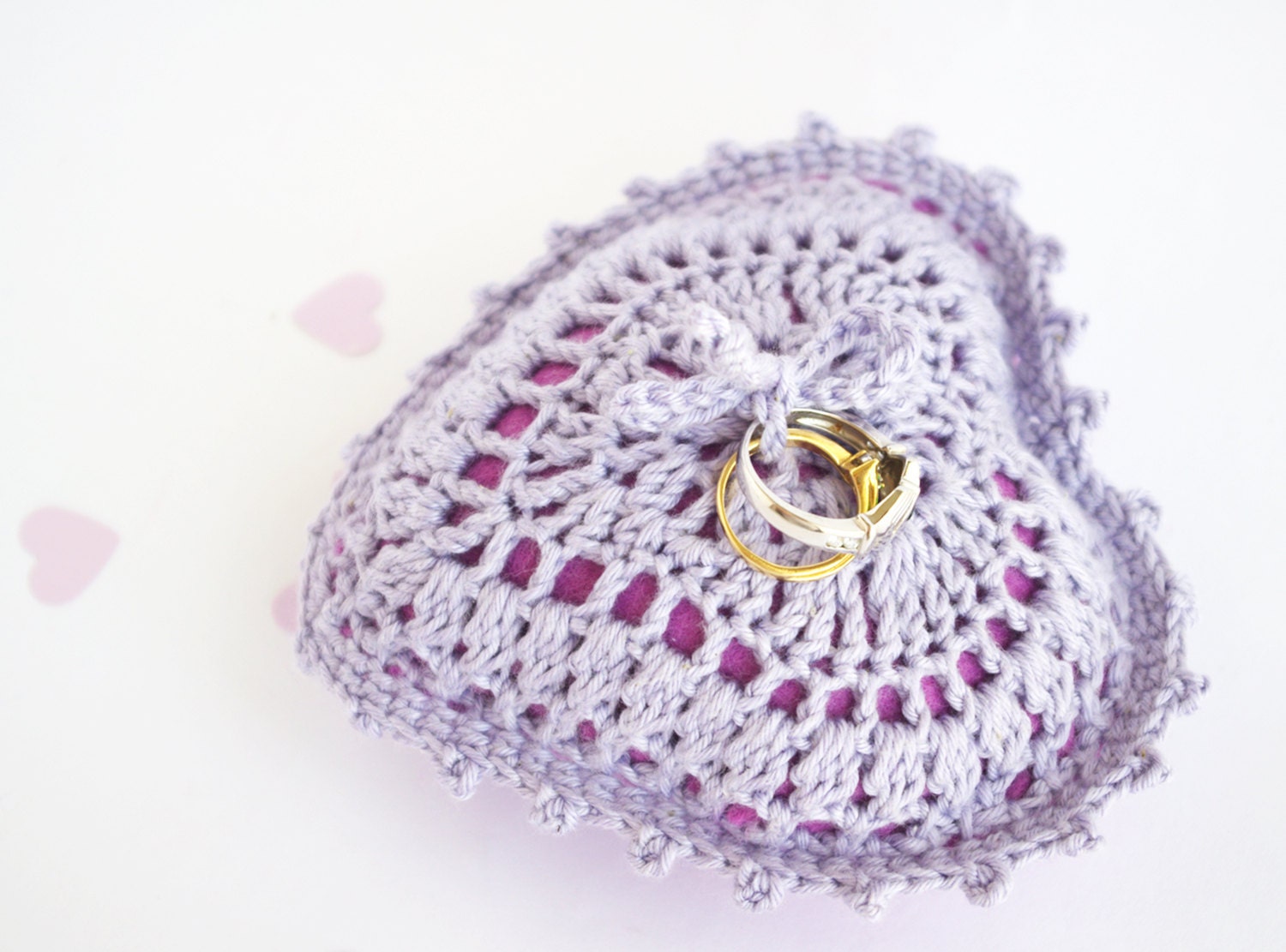 Wedding Pillow Purple Heart Crochet Ring Bearer lace