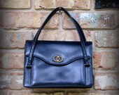 Vintage Purse / Navy Pleather Handbag / 1970s