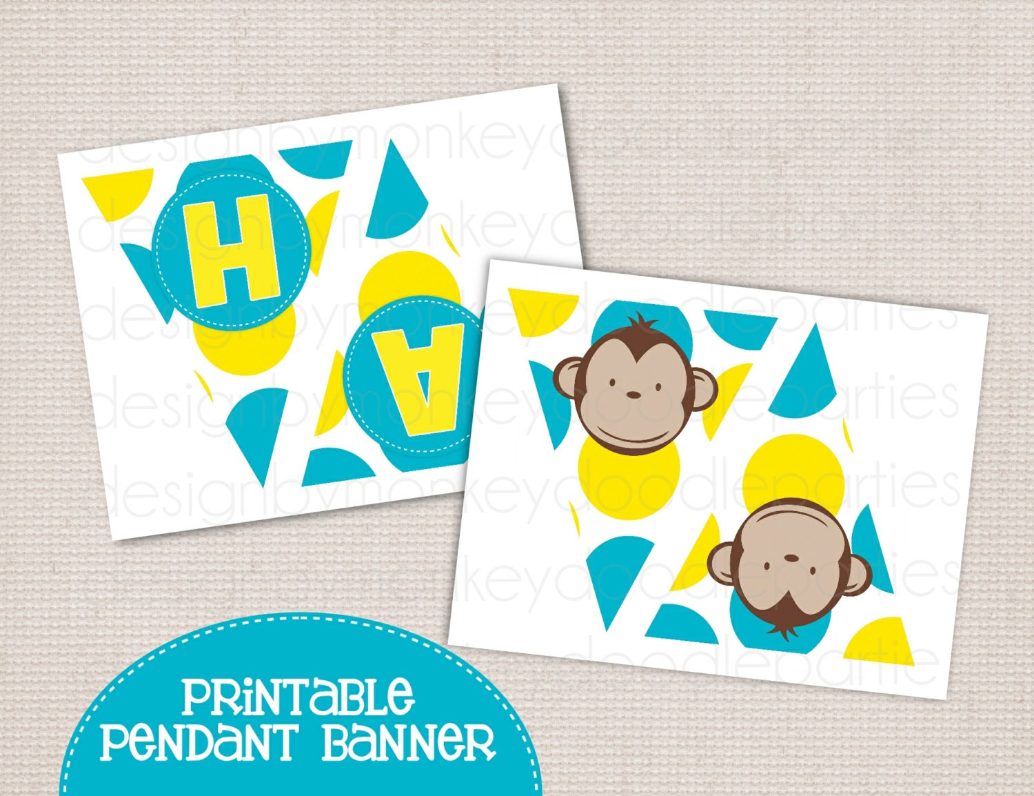 Boy's Mod Monkey Birthday Party Printable DIY Pendant Banner "HAPPY BIRTHDAY" Il_170x135