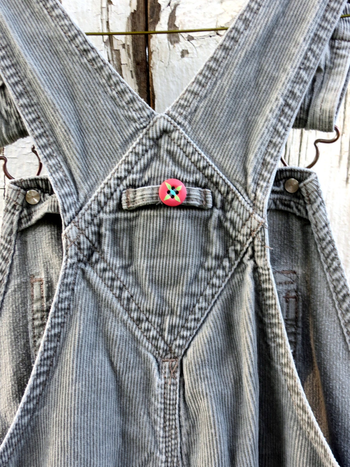 Sweetly Overhauled Overalls/ upcycled romantic grey bib cords/ eco friendly boho chic bibs