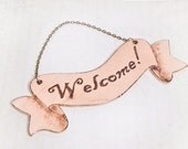 Welcome Sign on Chain - Pyrography Sign - Housewarming Gift