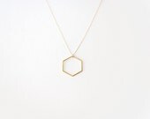 Minimal Hexagon Necklace - 14k Gold Filled Chain & Brass Pendant
