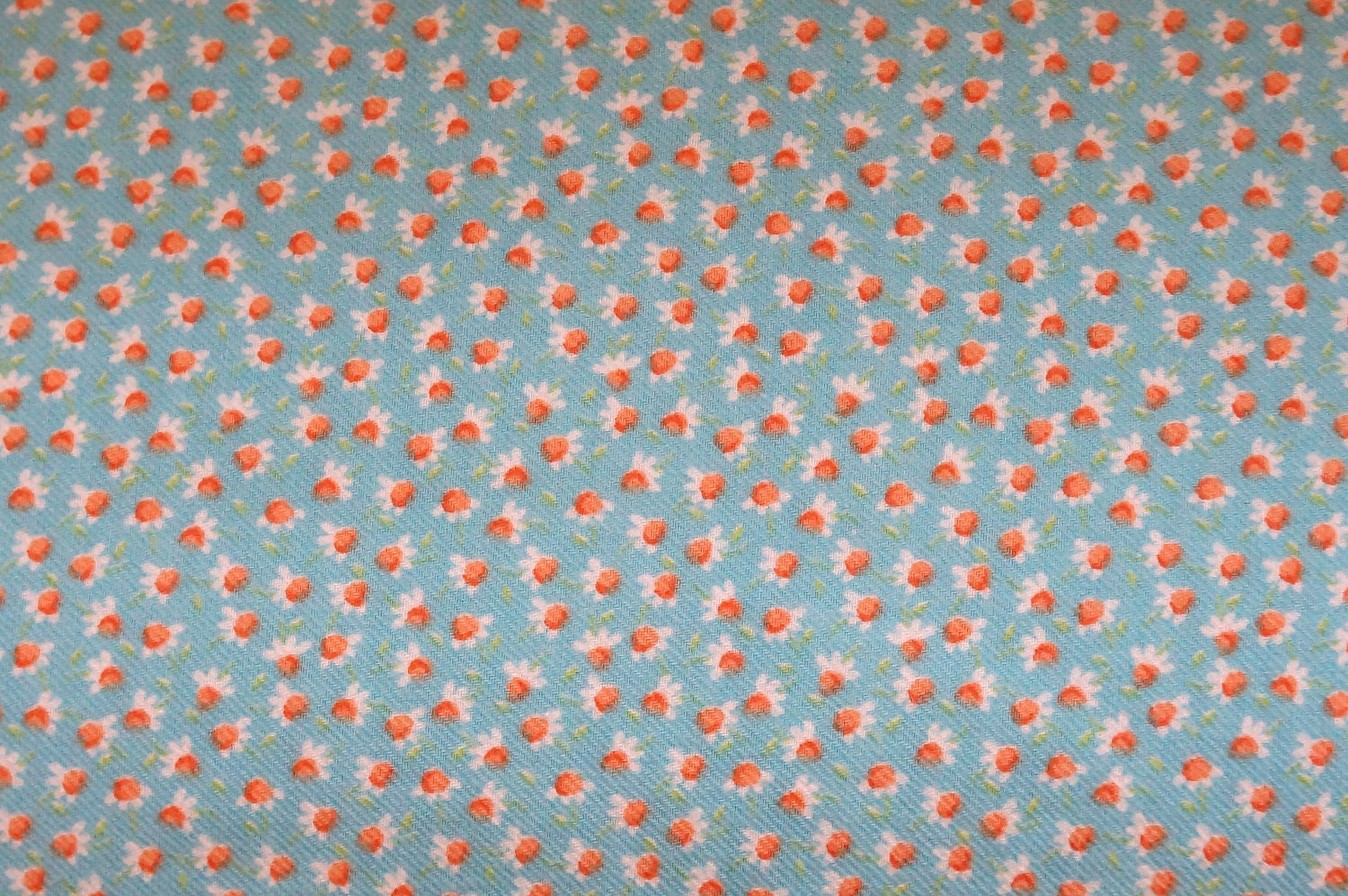 Aqua Posies Brushed Cotton Twill