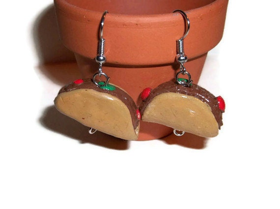 Taco Earrings, Mexican Food, Food jewelry, Taco jewelry, Polymer Clay Charms, Easter gift ideas, Fake food