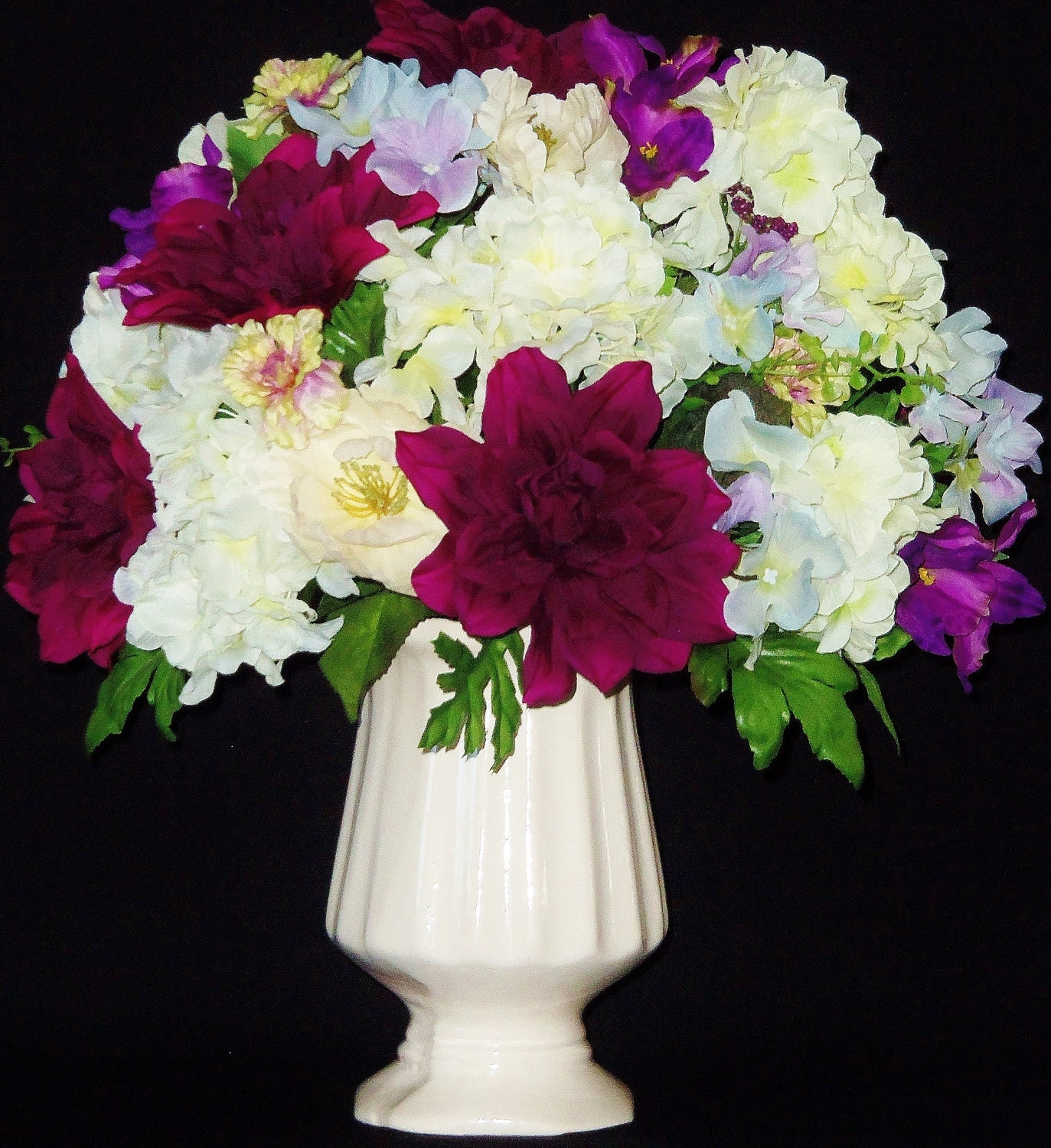 Silk Flower Arrangement Purple Dahlias & by BeautyEverlasting