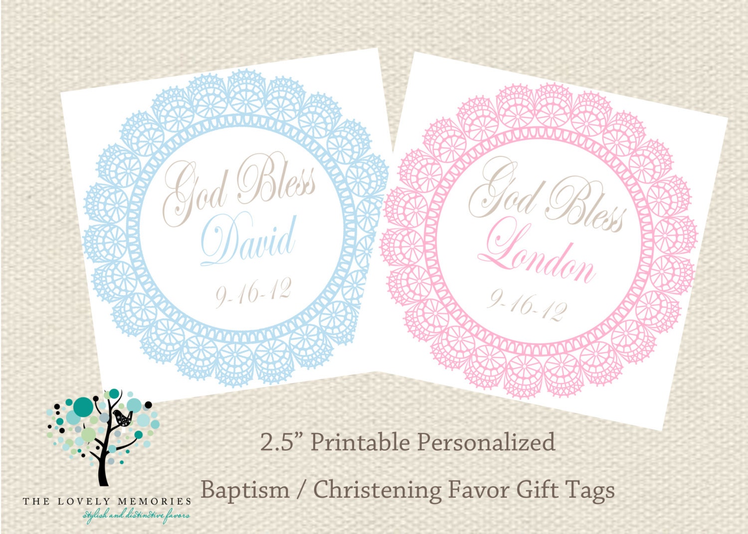 Lace Baptism and Christening Favor Gift Tags- DIY Printable file Il_170x135