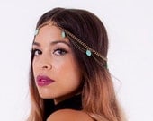 Valerie. Beautiful Golden arrowhead, double chain turquoise head piece