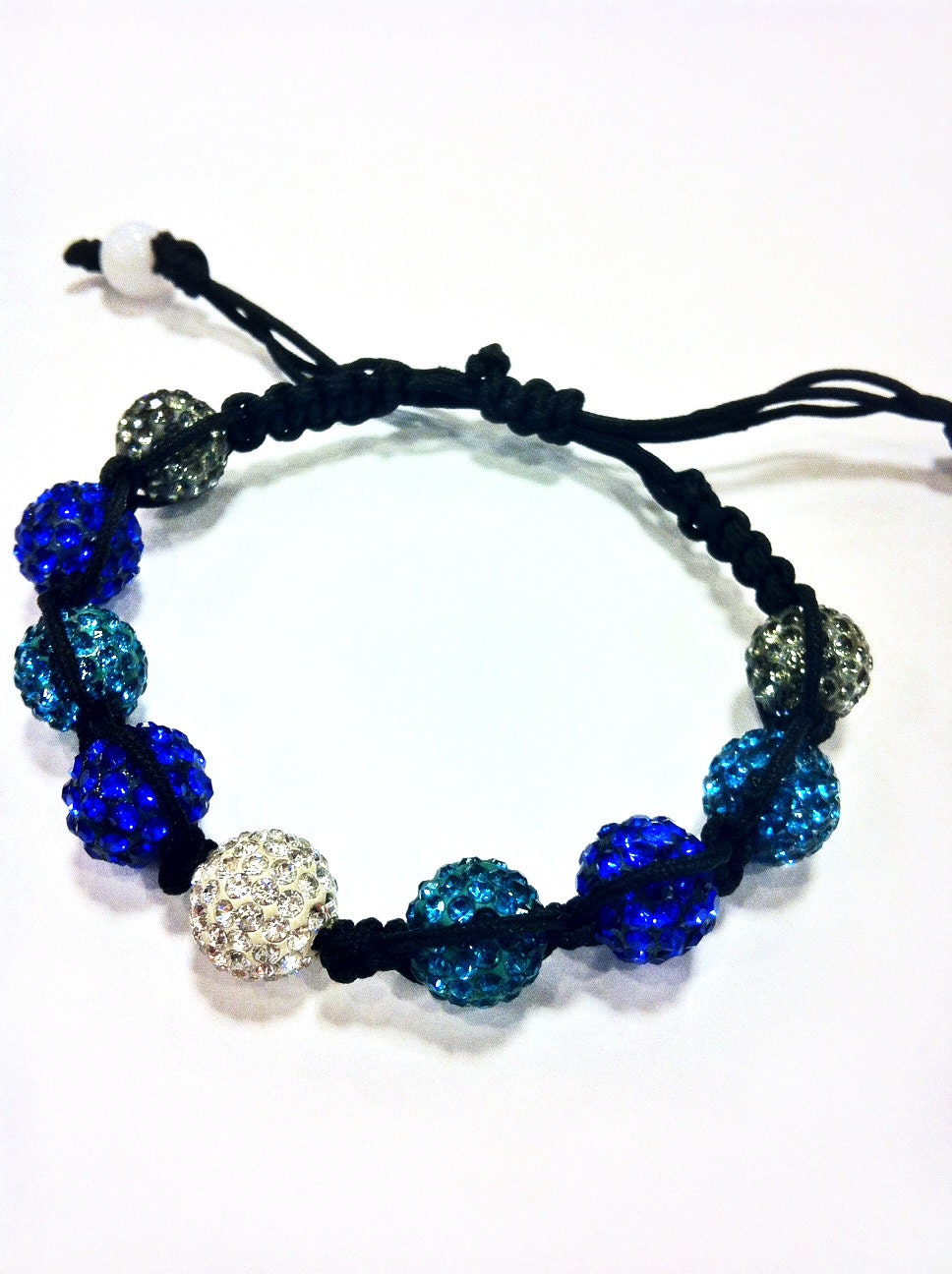9 Pave Bead Shamballa Bracelet in Royal Blue, Teal, White, & Graphite