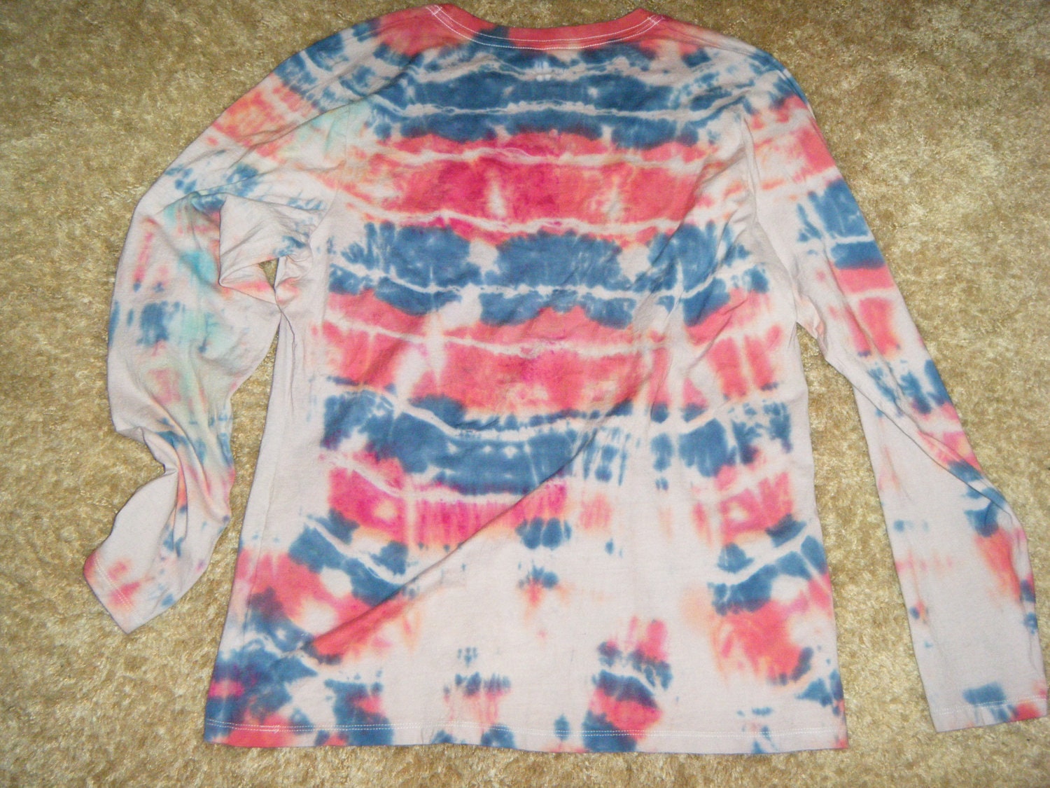 Red and Blue Hand Tie-Dyed long sleeve shirt - XL - Non- toxic dyes- LAST CHANCE