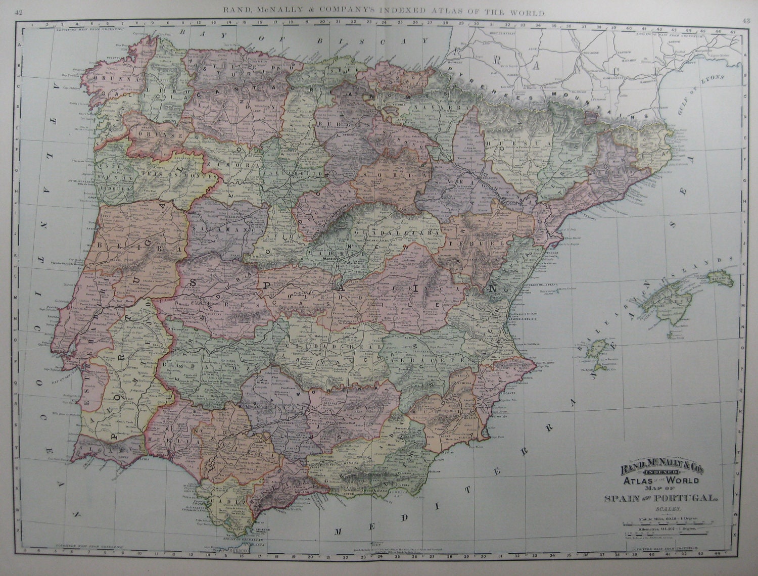 1894 Antique SPAIN Map Vintage RARE SIZE 1800s by plaindealing