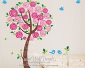 Nursery wall decal flower wall decals birds wall stiker children birthday gift baby room - Pink circle floral tree Z173 by Cuma