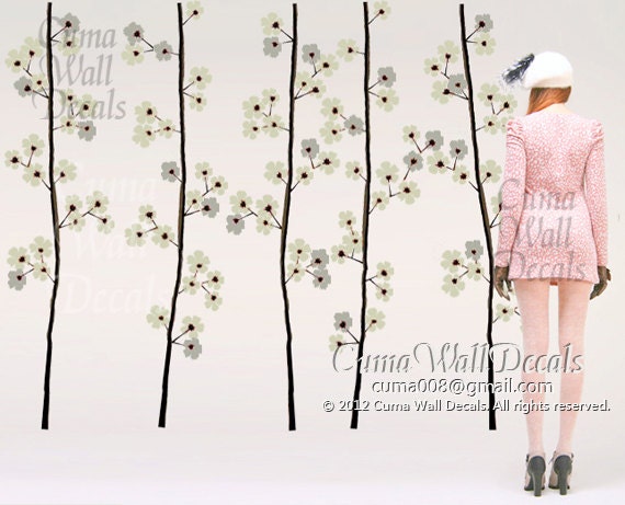 Flower tree decal wall vinyl Forest  wall art sticker Flower wall decal Nature home decor kids - 5 cherry blossom trees Z103