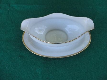 Vintage Gold Trimmed Gravy Dish Made by Goldena