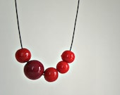 HANDMADE beaded necklace, beaded jewelry, round wooden polymer clay chunky beads. - nananu