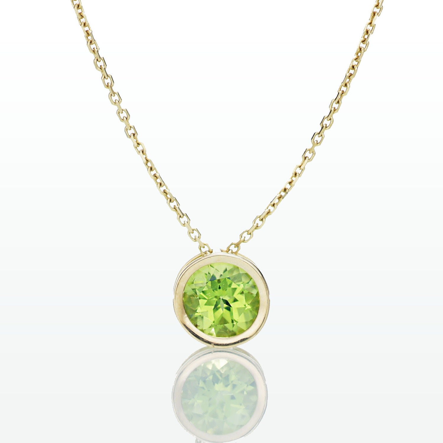 14 Karat Gold Bezel Set Peridot Floating Slide Pendant Necklace