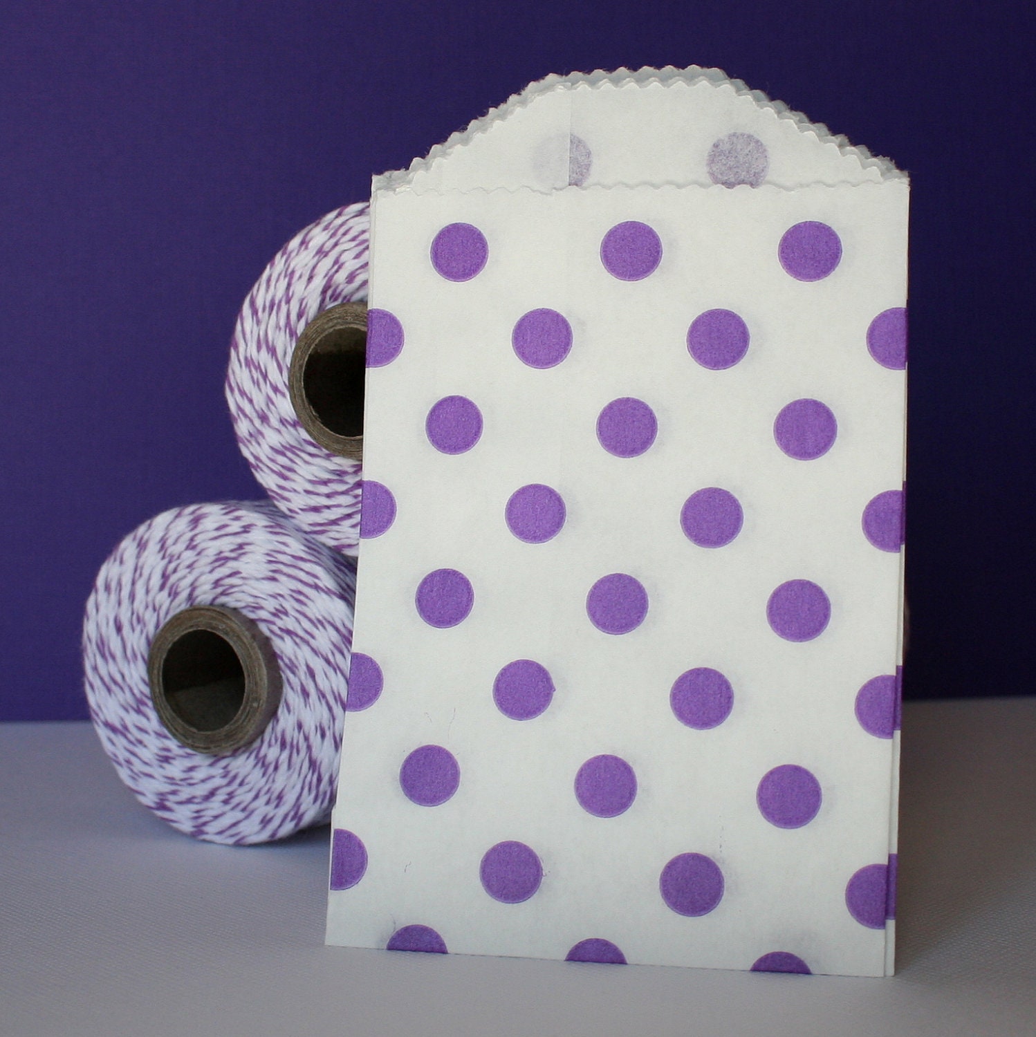 20 Purple Polka Dot Mini Bitty Bags - 2.75"x4"