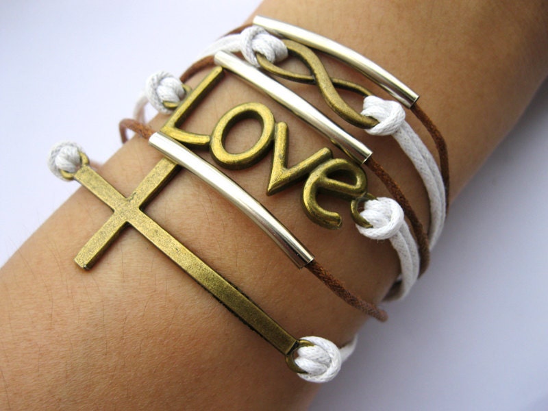 Bracelet-antique bronze infinity bracelet,love Bracelet,cross bracelet
