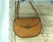 Vintage 1970's Tooled Leather Boho Purse, Handbag