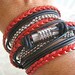 Boho Chic Pearlized Red and Black Leather Wrap Bracelet with Silver Accents... Magnetic Clasp ..."FREE SHIPPING"