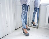 Crystal leggings- cold grey with silver and white diamond print