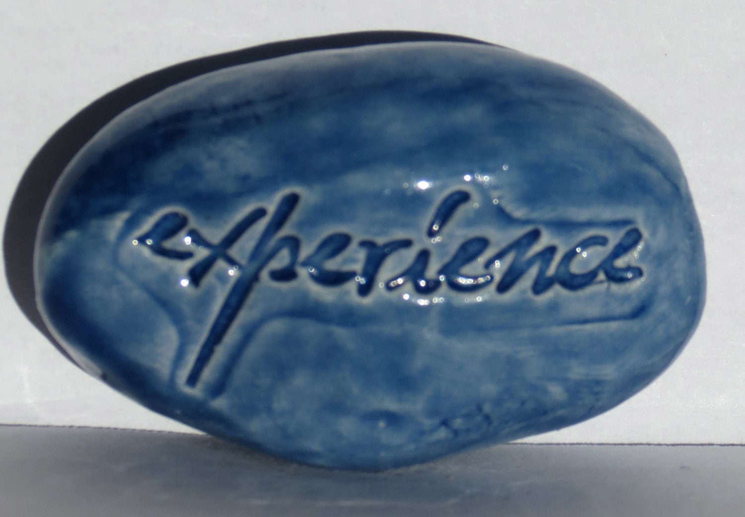 Pocket Stone "EXPERIENCE" - Ceramic - SAPPHIRE BLUE Art Glaze - Inspirational Art Piece