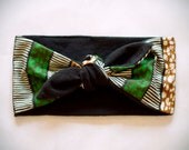 coton headband, reversible, black & african print fabric
