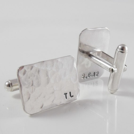 Personalized wedding cufflinks. Silver stamped by HappyDayBridal