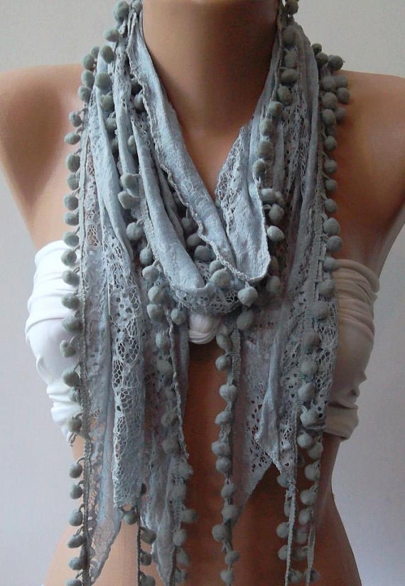 womann Elegant scarf  Gray scarf - Lace scarf