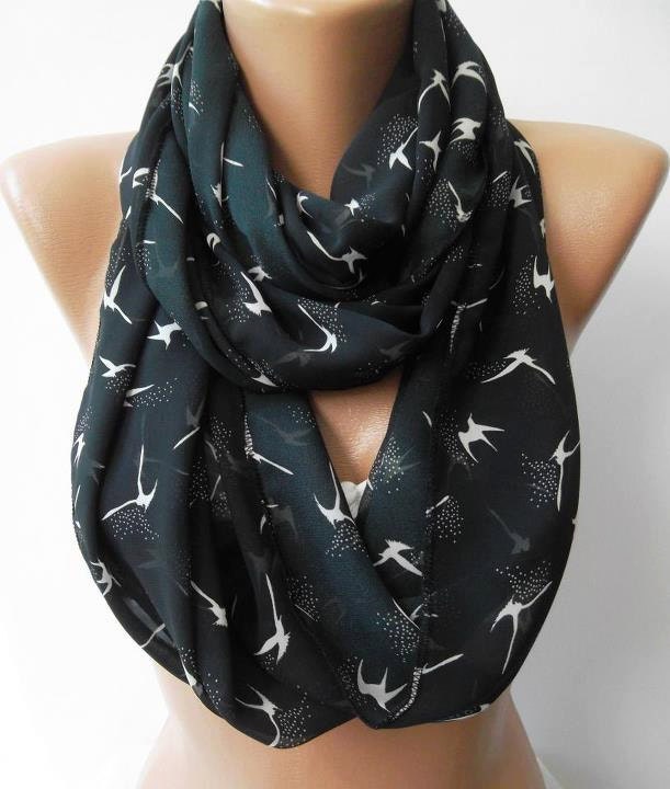 Swallow - Infinity Scarf, Loop Scarf Circle Scarf - Elegant - It made with good quality chiffon fabric - Super Loop.