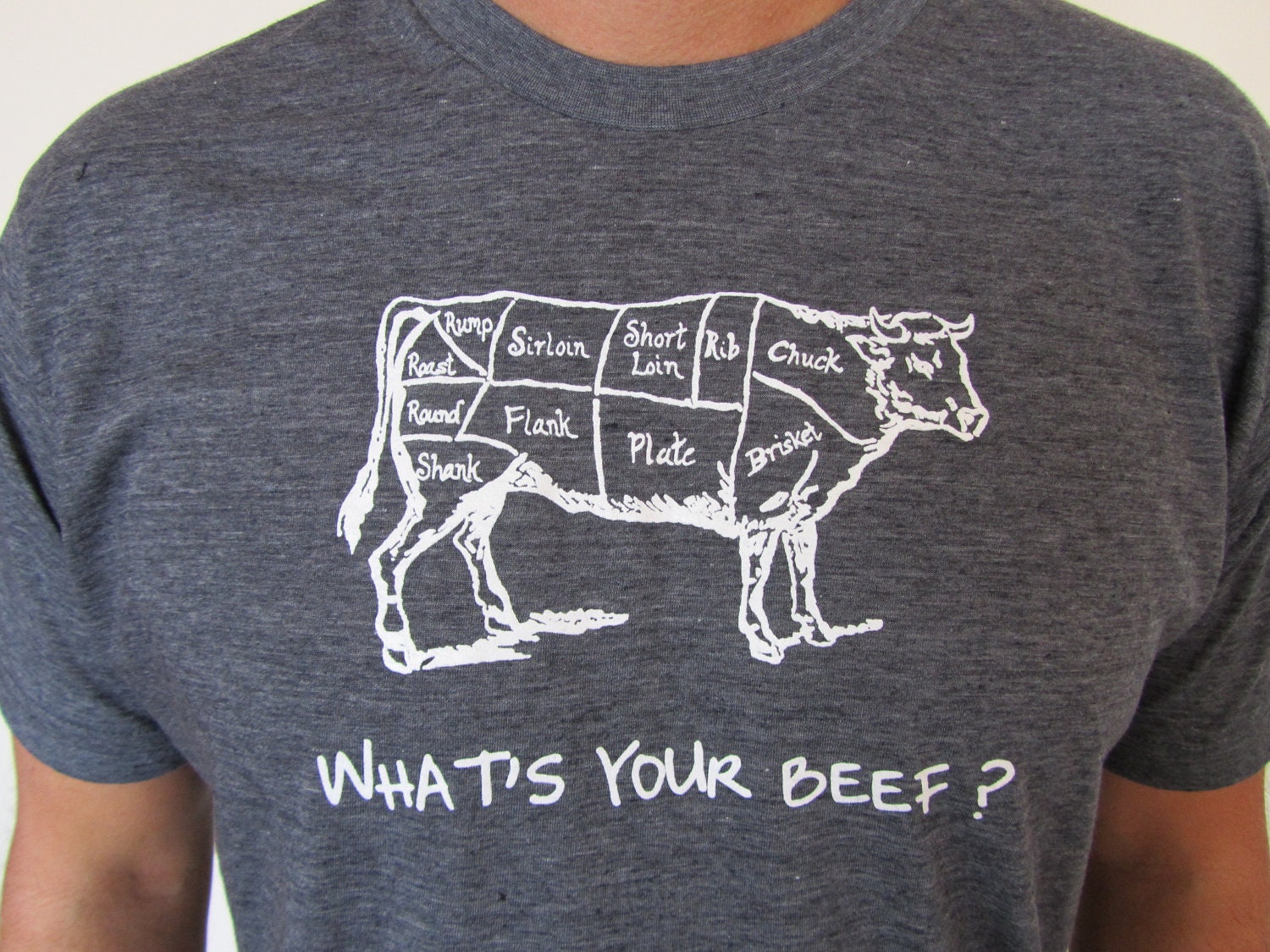 Men's Medium "What's Your Beef" Foodie T-shirt in many colors.