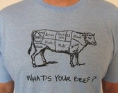 Men's Large "What's Your Beef" Foodie T-shirt in many colors.