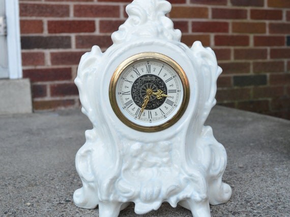 Ceramic Mantel Clock West Germany Vintage Wind by Selectiques