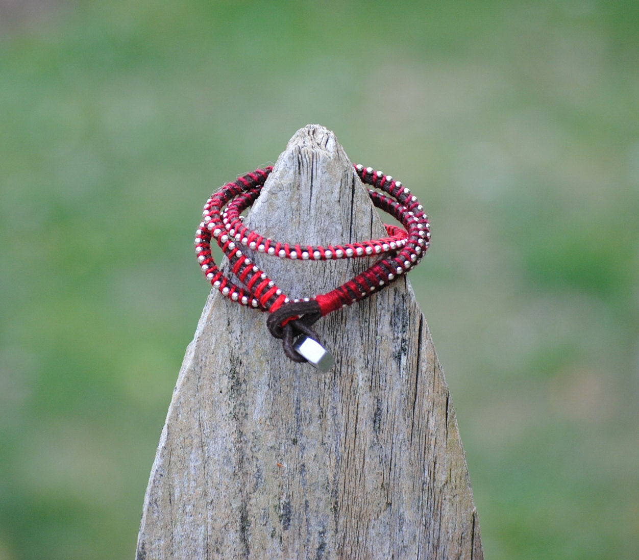 Ombre red leather wrap bracelet