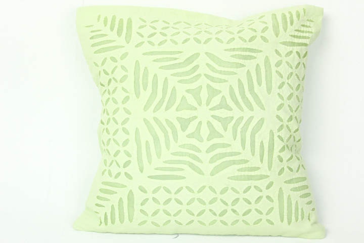 Organic Beautiful Handmade Applique / Mint Green / Pillow or Cushion Cover - 16 x 16 - 06