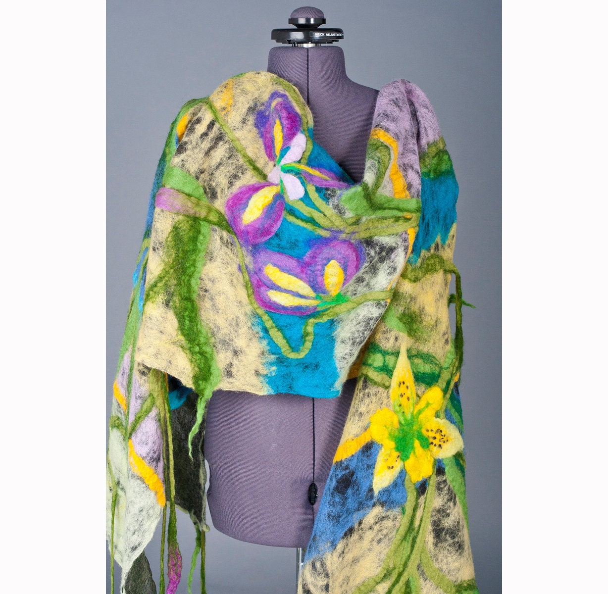 Felted Scarf Fall Fashion  Multicolor Merino Wool Silk Felt Scarves Scarf Cobweb Wrap Scarves