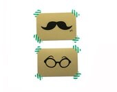 Moustache and glasses postcards two of each Hipster card set handmade present for him paper goods rounded edges set of four
