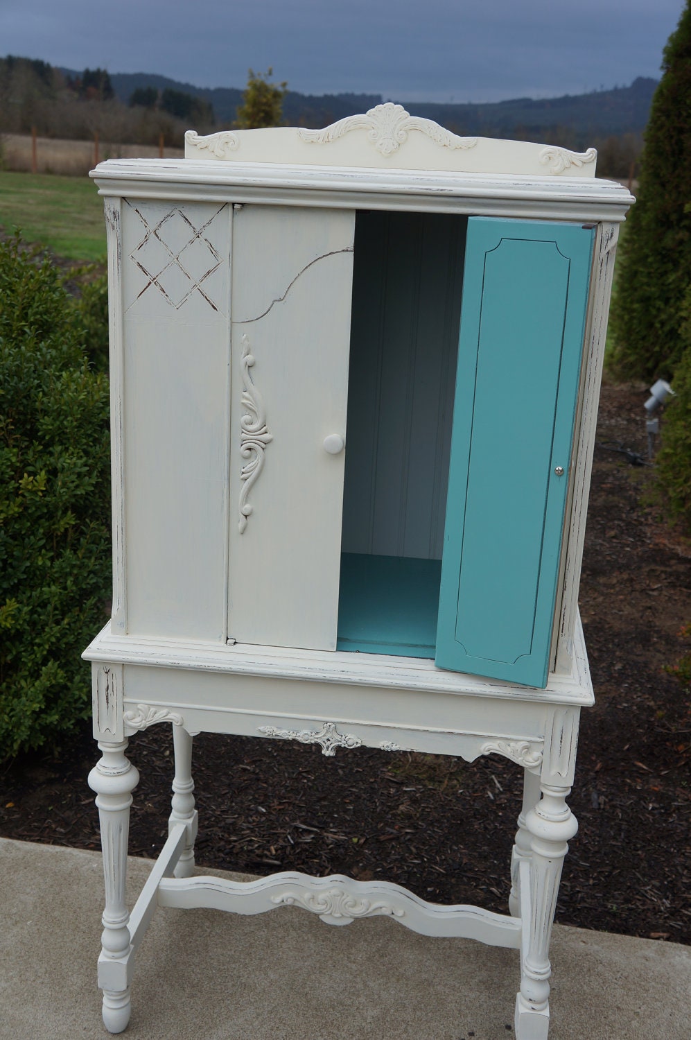 Shabby Cottage Chic Mini Armoire / storage cabinet /  linen storage / perfume etc...