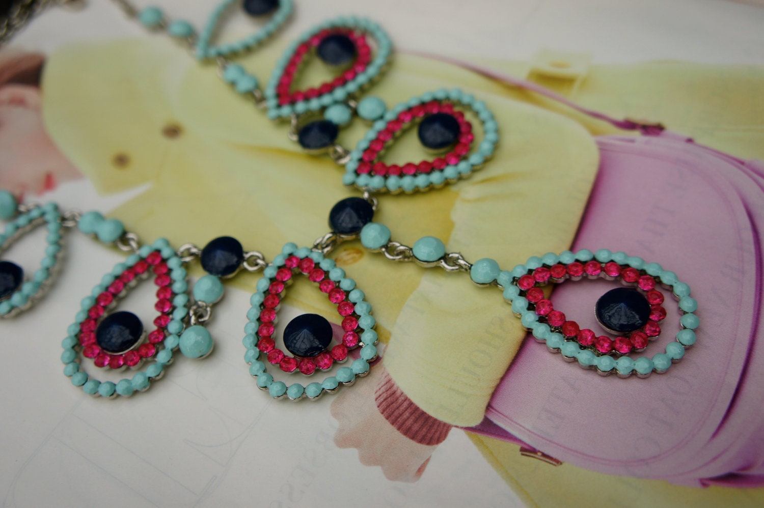 Hand painted rhinestone statement necklace