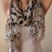 Mother's Day - Elegant and Leopard Scarf - Gift - Beige and Brown - Silk - Chiffon with Beige Trim Edge