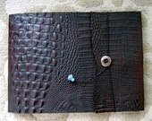 Large Refillable Leather Sketchbook - Embossed Alligator Print, Dark Chocolate, Journal, Drawing Pad, Photo Album, Notebook, Guest Book