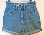 High Waisted Jean Shorts with Silver Cone Studs
