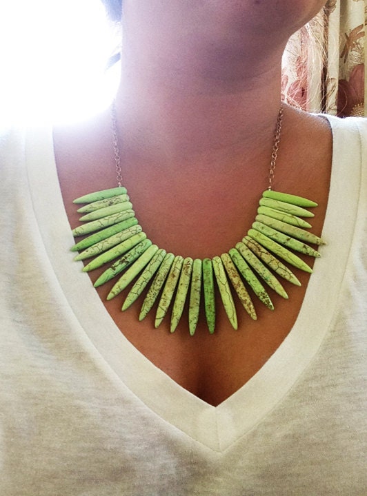 Neon Yellow Necklace , large necklace, bib necklace, Turquoise necklace, Howlite spear necklace.