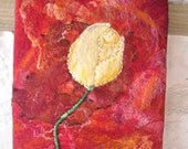 art yellow rose, fiber art, fibre wall art,  wet felted, abstract flower