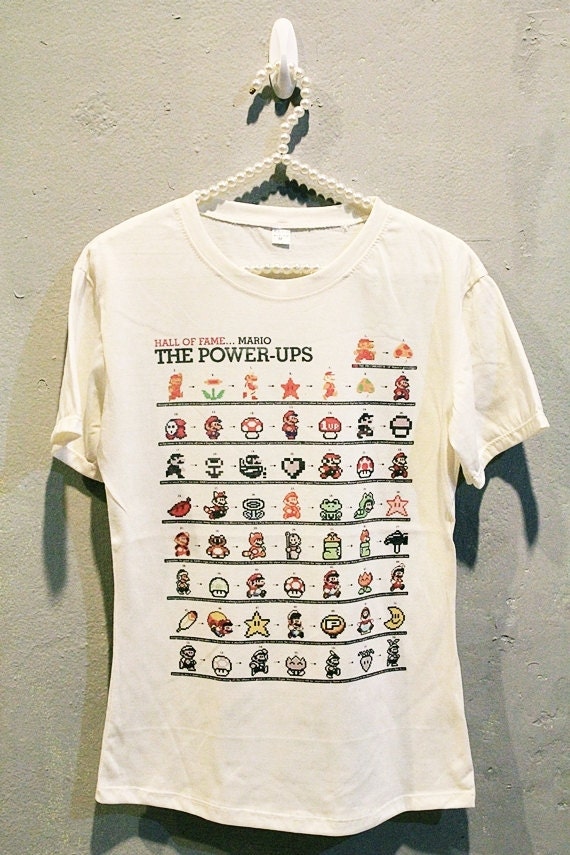 Super Mario T-Shirt Tee Shirt Cute Vintage Game Women T Shirts Off White TShirt Size L