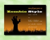 Halloween Party Invitation  - Zombie Style  - Printable DIY - Custom Color and Font