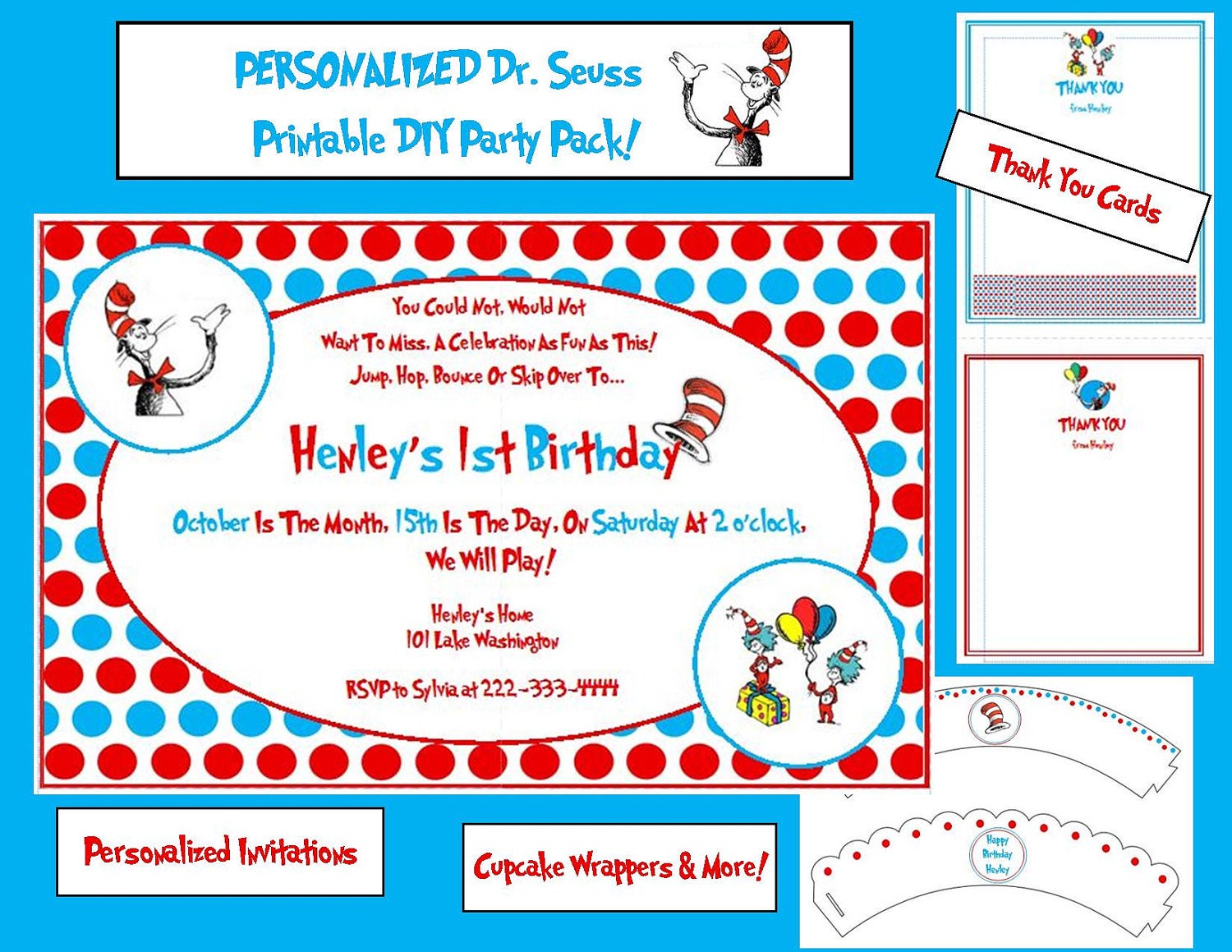 Personalized Dr. Seuss Cat In The Hat Printable Party Pack