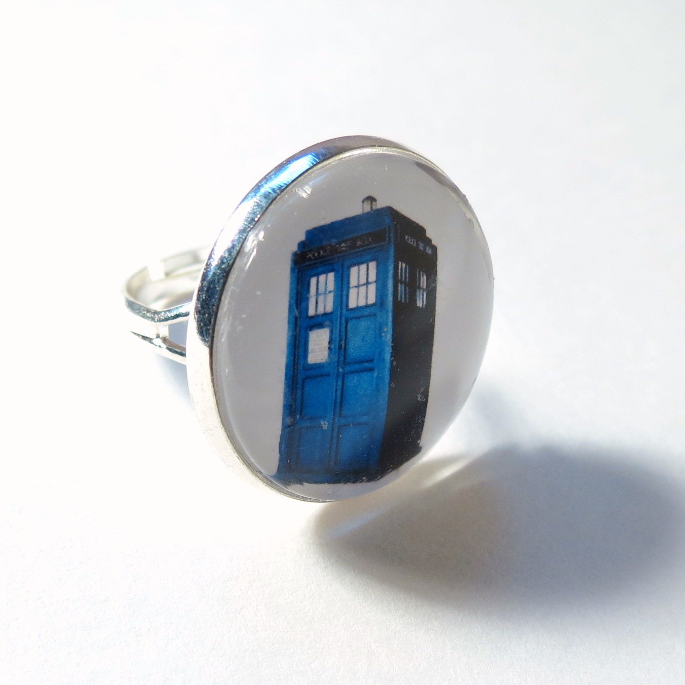 Tardis Ring, Doctor Who Adjustable Silver Tone Geeky Jewelry