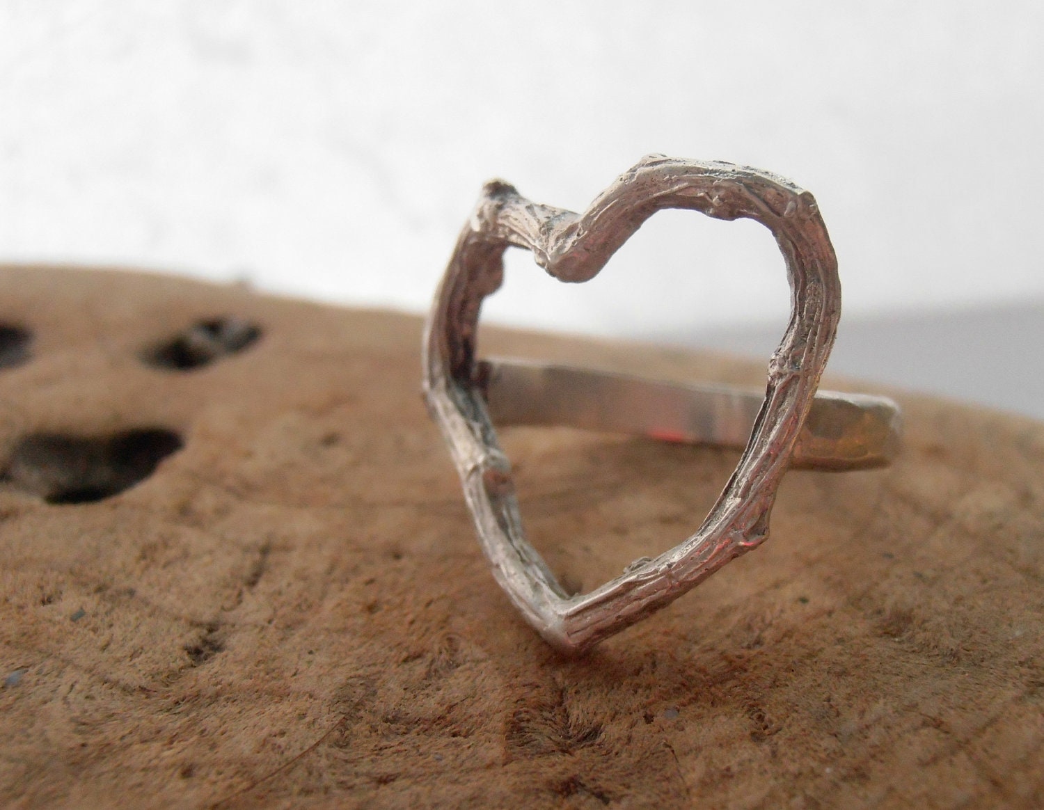 Heart Twig Ring in Sterling Silver  - Made to Order Any Size - Woodland Love