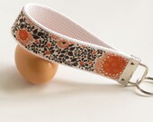 Classic Modern Floral Wristlet Key Chain Key Fob Made from 100% designer Cotton in Orange Dark Brown, Unique Gift, Ready to Ship