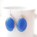 Polished Silver Plated Deep Blue Jade Stone Pendant Earrings